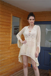 Drawstring Openwork High-Low Cover Up Dress